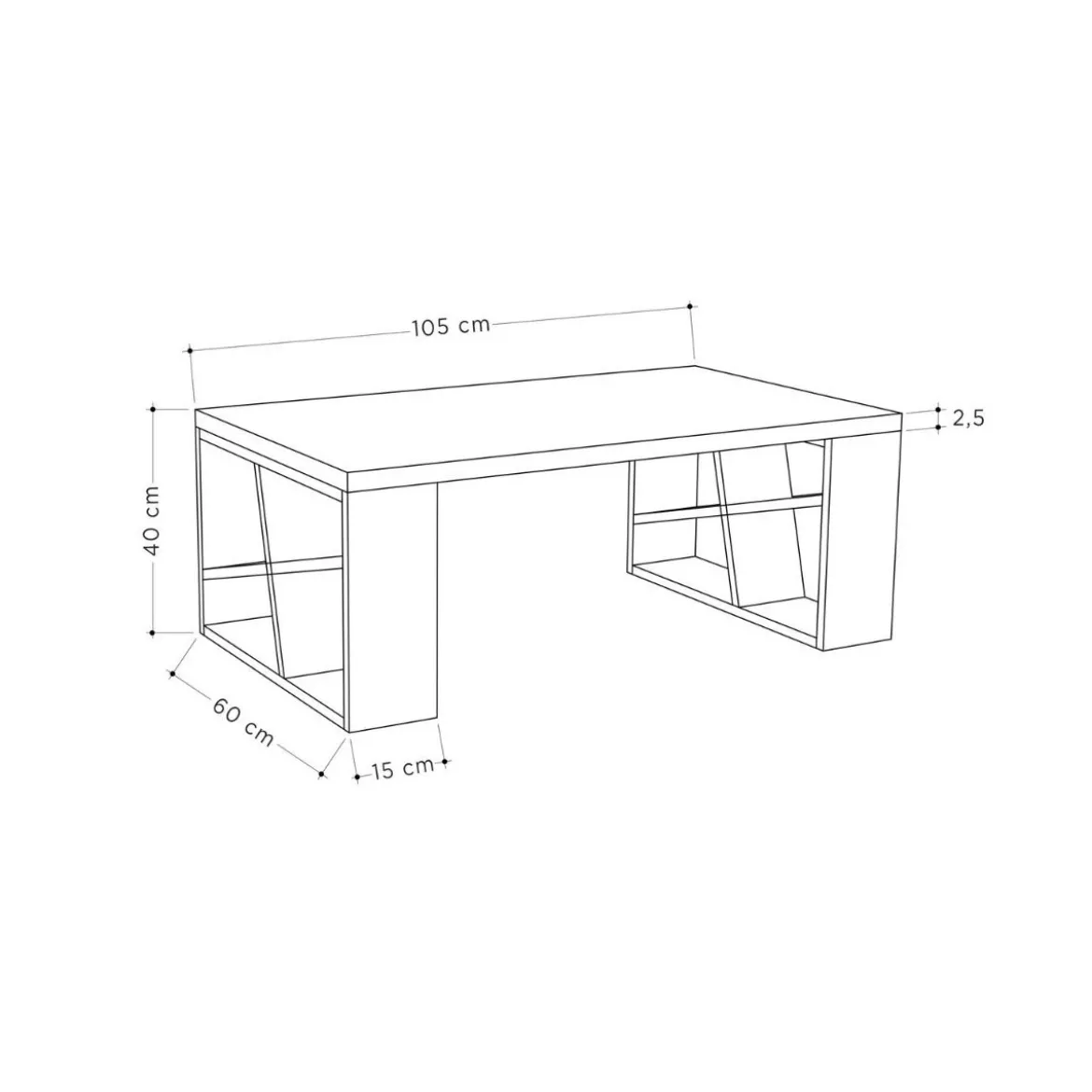 Tavolino da Salotto 105x60 cm con Ripiano bianco e gambe Tortora