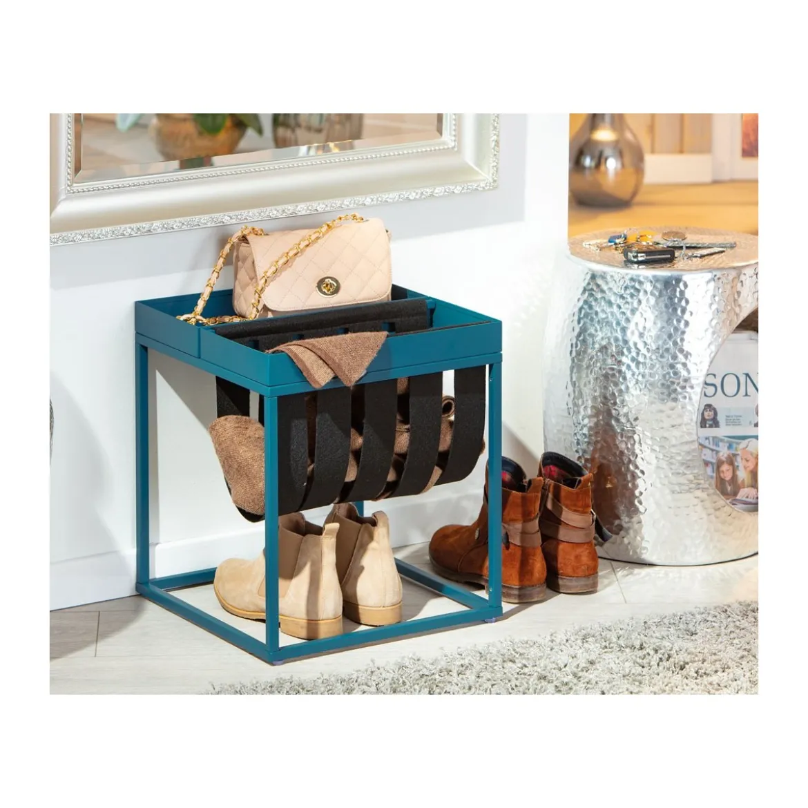 Tavolino Portariviste Blu da Caffe Metallo Tavolinetto Quadrato Salotto Divano