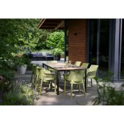 Tavolo da Giardino 159x95 cm Grafite Rettangolare Effetto Legno Metallo