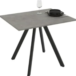 Tavolo da Pranzo Effetto Cemento Rettangolare 90x70 cm Struttura Nera