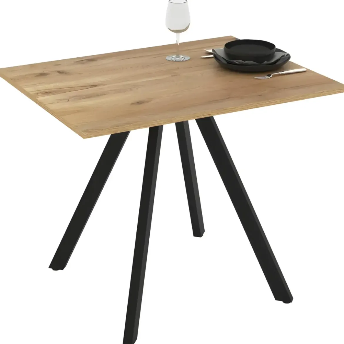 Tavolo da Pranzo Piano in Rovere Rettangolare 90x70 cm Struttura Nera