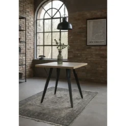 Tavolo da Pranzo Quadrato 80x80 cm Piano Rovere Gambe Nere