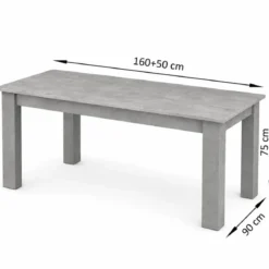 Tavolo Rettangolare Allungabile da Pranzo 160-210 in Melaminico Grigio