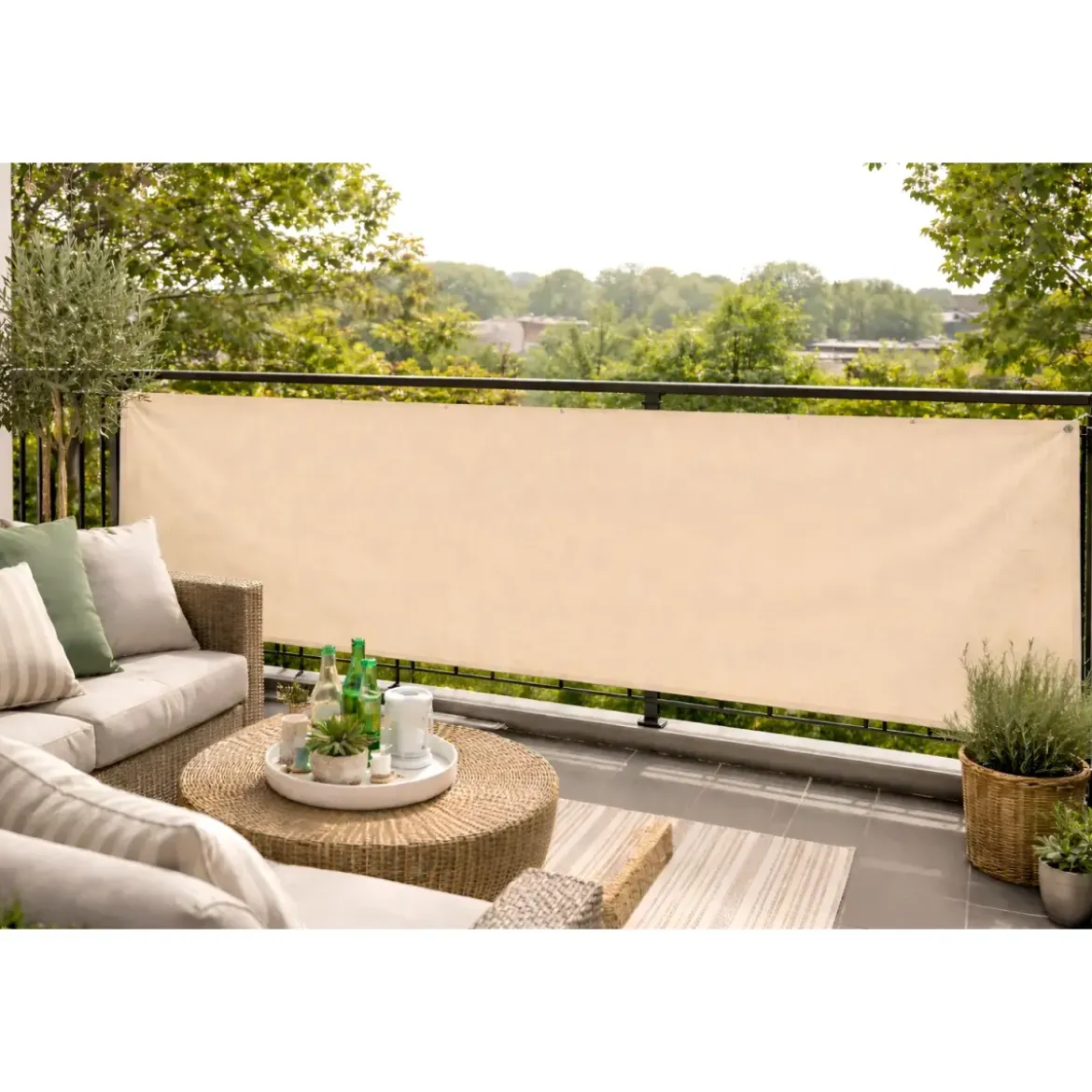 Telo Antisguardo Balcone 75x500 cm Beige PVC Occhielli Alluminio