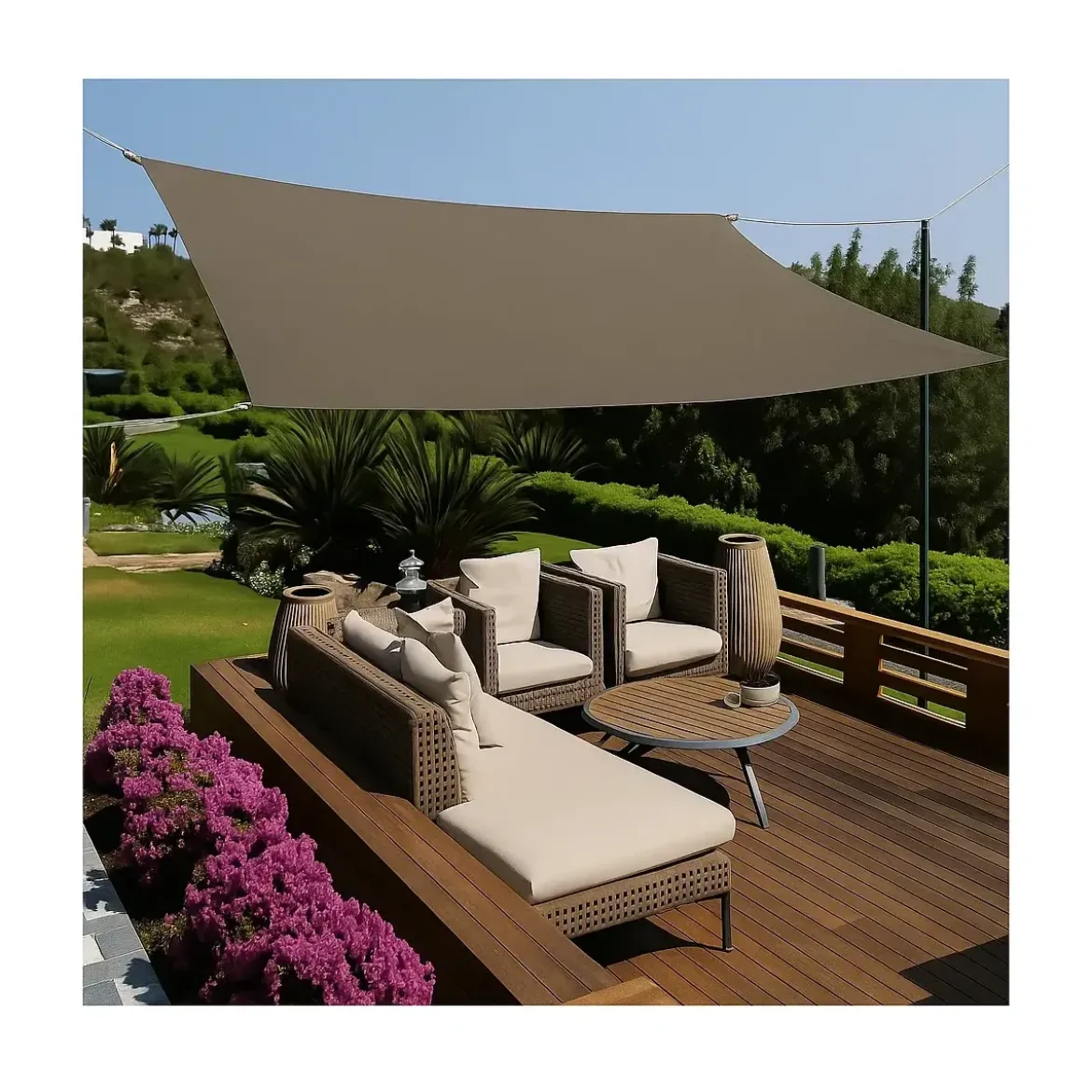 Tenda a Vela Rettangolare 4x5 m Tortora Impermeabile da Esterno