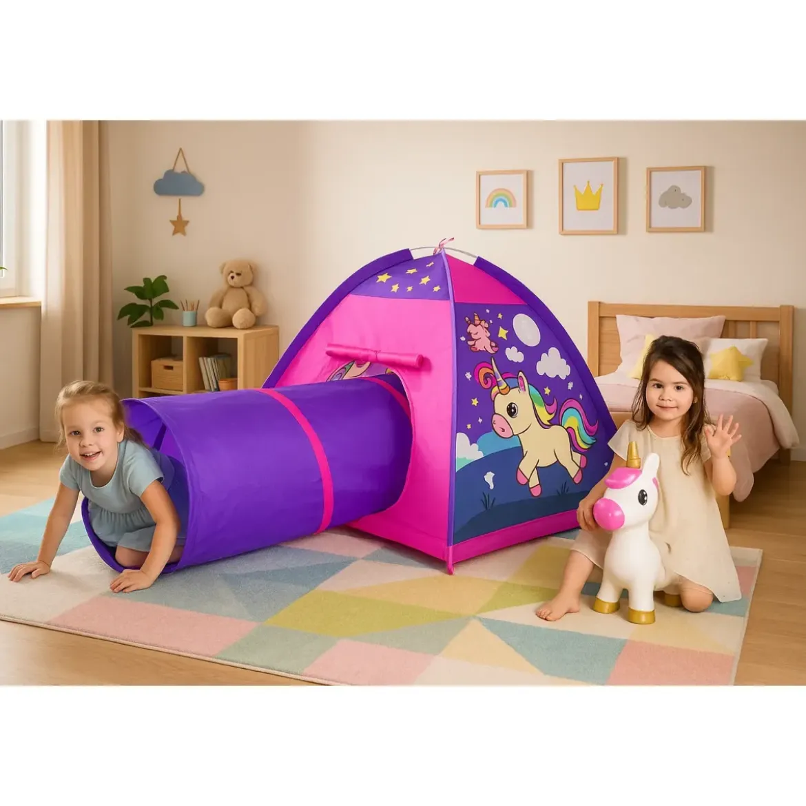 Tenda da Gioco per Bambini Unicorno con Tunnel per Cameretta Pieghevole