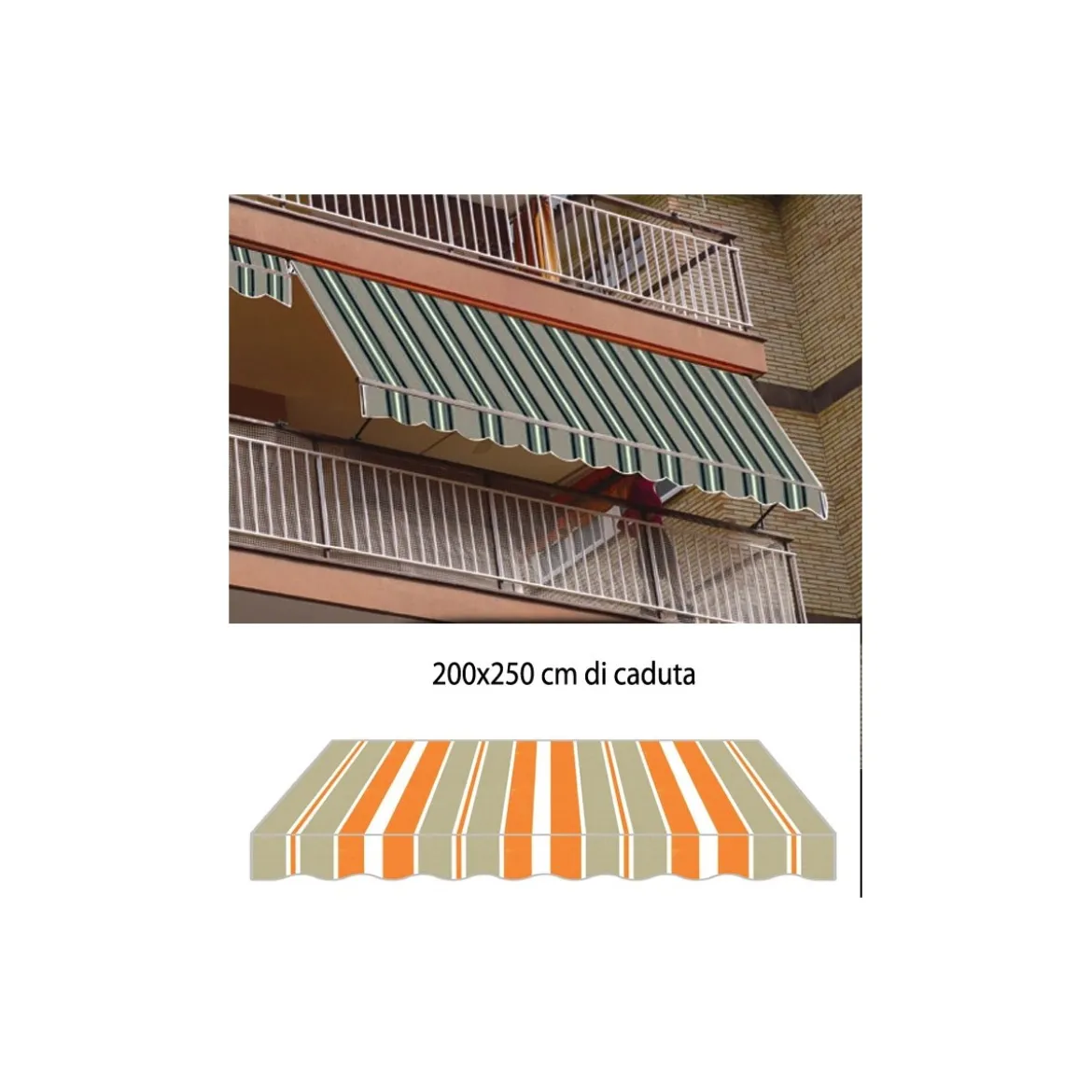 Tenda da Sole a Caduta Arancione 200x250 con Bracci Balcone per Esterno Parasole