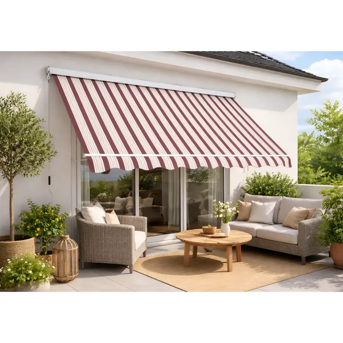 Tenda da Sole a Caduta Cassonata 80x250 Riga Rossa con Bracci