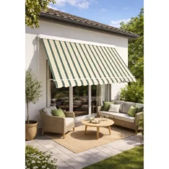 Tenda da Sole a Caduta con Bracci 250x250 Riga Verde Cassonata