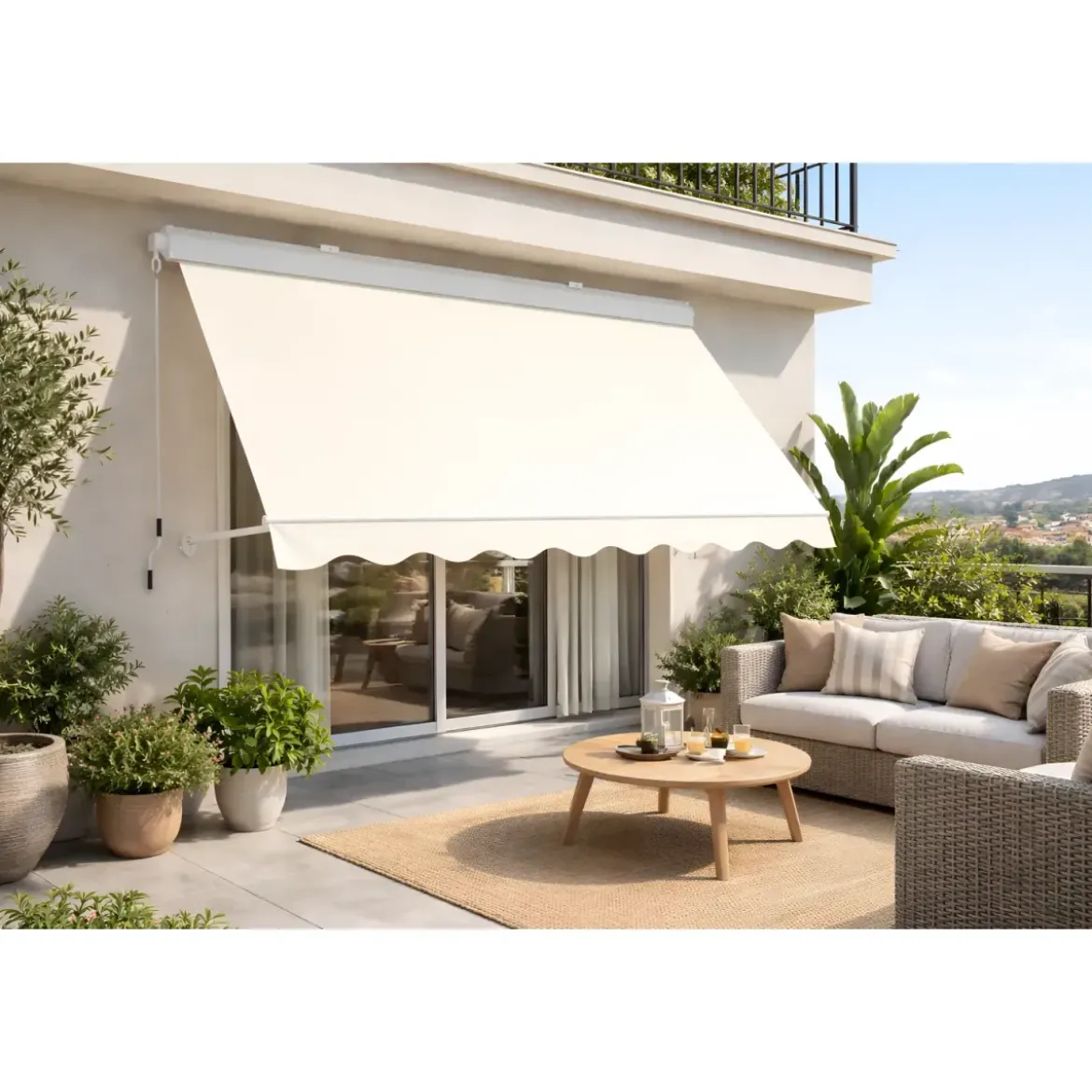 Tenda da Sole a Caduta 80x250 Beige Cassonata con Bracci da Esterno