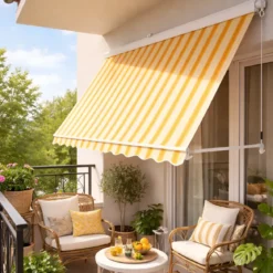 Tenda da Sole a Caduta 250x250 Rigato Giallo Bianco Cassonata da Esterno