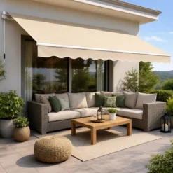 Tenda da Sole Avvolgibile a Barra Quadra 250x200 cm Beige da Esterno