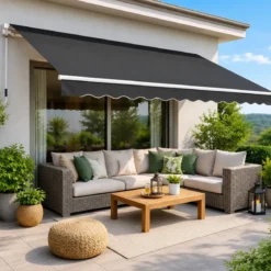 Tenda da Sole Avvolgibile a Barra Quadra 400x250 cm Antracite Esterno