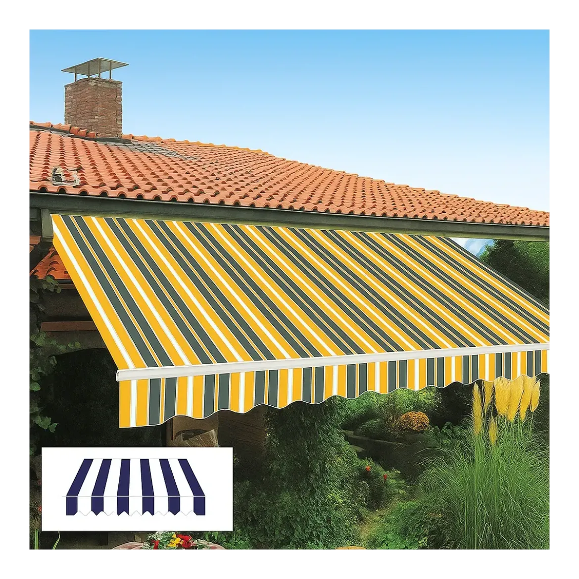 Tenda da Sole Avvolgibile 295x200 cm con Bracci Retrattili Bianco Blu