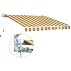 Tenda da Sole 400x300 Rigato Beige a Barra Quadra Avvolgibile Esterno