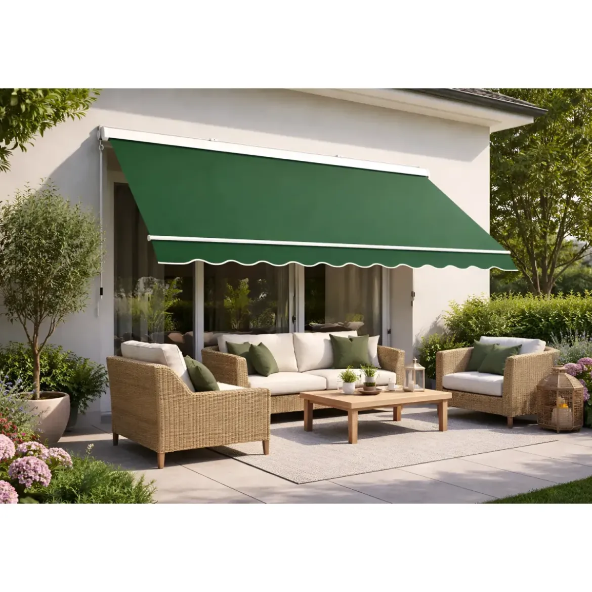 Tenda da Sole 300x300 Verde Cassonata a Caduta Bracci Balcone Terrazzo