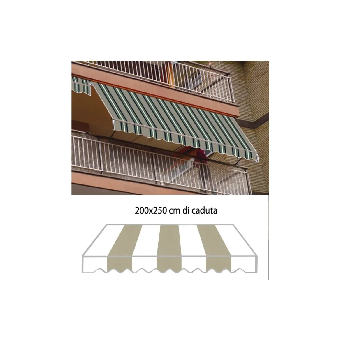 Tenda Parasole a Caduta Beige 200x250 cm con Bracci Balcone Esterno Rullo Sole