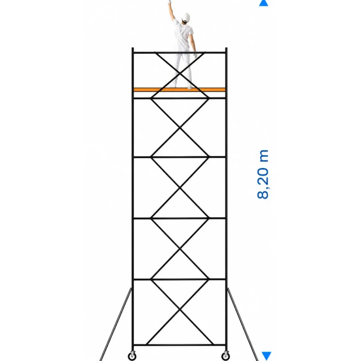 Trabattello Ponteggio Acciaio Piano Parapetto Stabilizzatori 820 cm