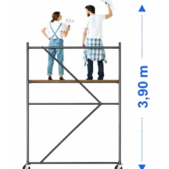 Trabattello Ponteggio Acciaio 160x80 cm Mezzopiano Ruote Lavoro 390 cm