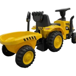 Trattore Caterpillar Cavalcabile per Bambini Giallo con Rimorchio