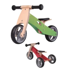 Triciclo Bicicletta da Bambini Legno Verde Pedagogica Senza Pedali a Spinta Bici
