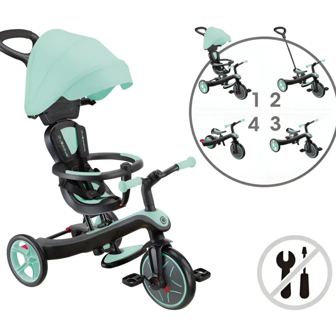 Triciclo Evolutivo 4 in 1 Maniglione Regolabile Balance Bike Verde Menta