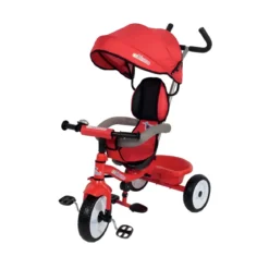 Triciclo per Bambini Rosso con Seggiolino 360° Cappottina e Manubrio