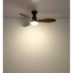 Ventilatore da Soffitto con Luce LED Nero 3 Pale in Legno con Timer
