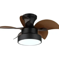 Ventilatore da Soffitto con Luce Metallo Nero Pale Trasparenti Marroni