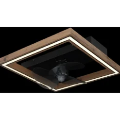 Ventilatore da Soffitto con Luce LED Nero Legno Quadrato Moderno