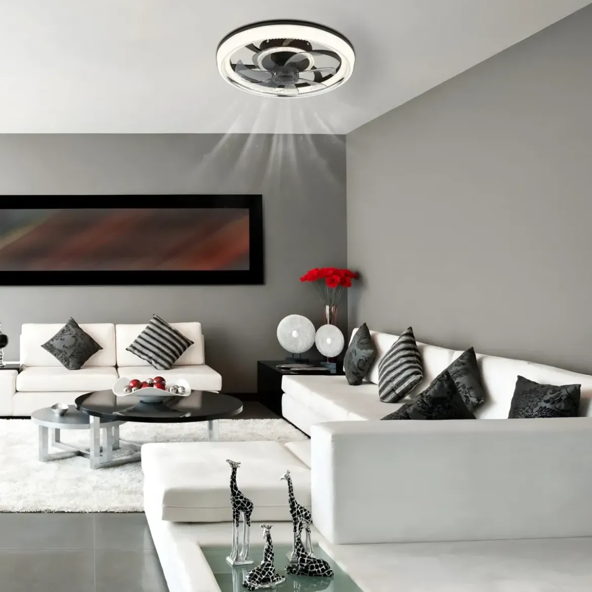 Ventilatore da Soffitto con Luce Nero Cristalli LED Dimmer Telecomando