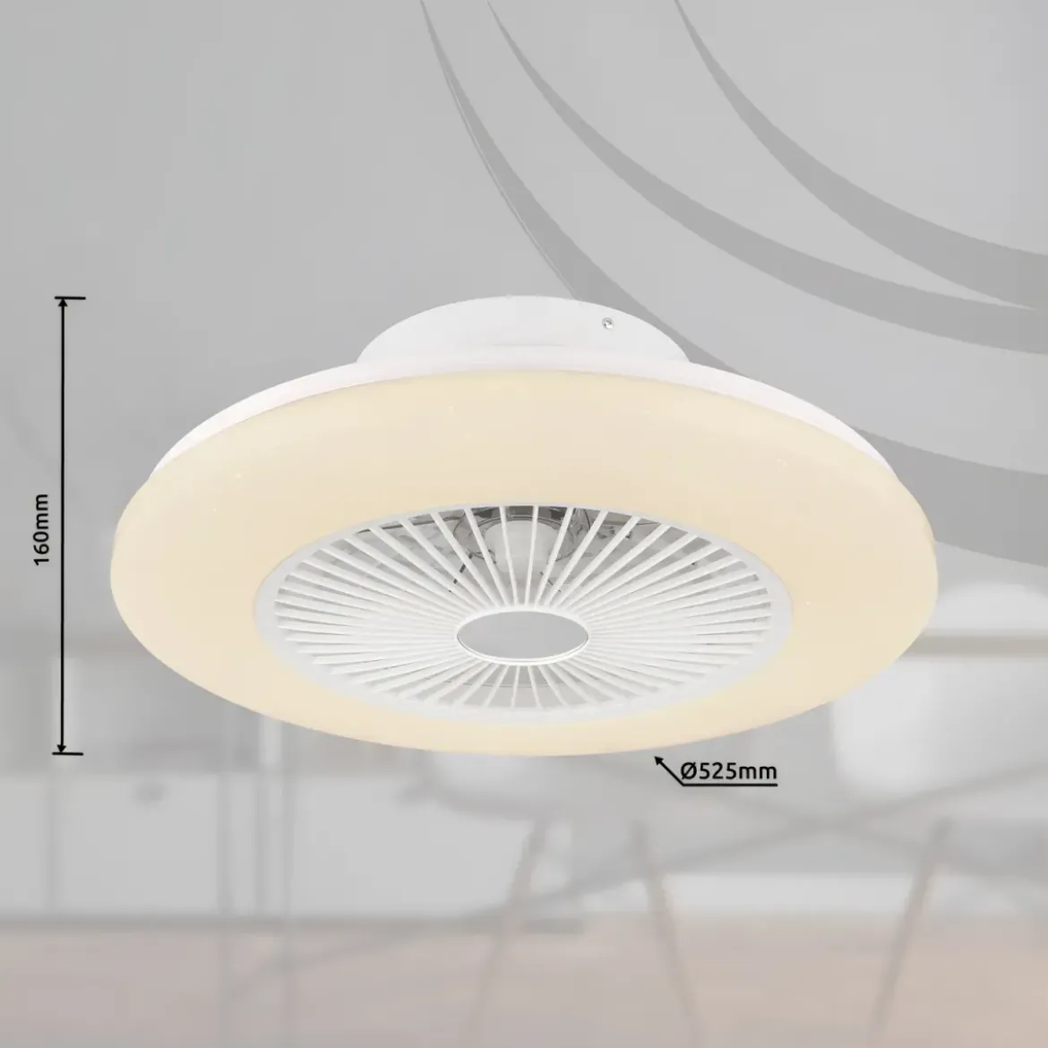 Ventilatore da Soffitto con Luce in Metallo Bianco 50 cm Telecomando
