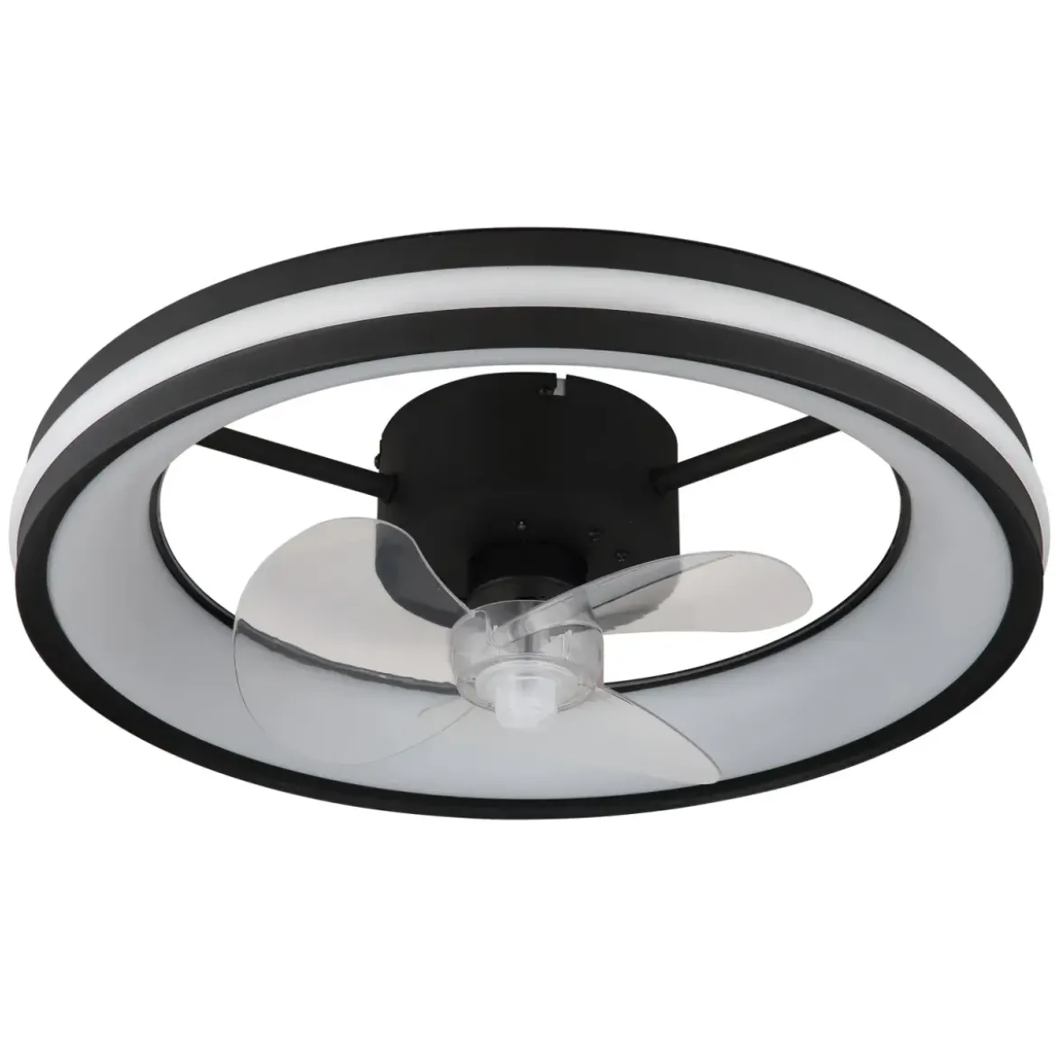 Ventilatore Soffitto con Luce LED Dimmerabile Nero 3 Pale Trasparenti