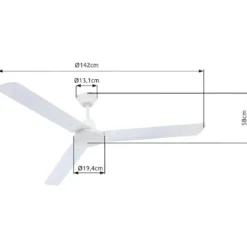 Ventilatore Soffitto con Luce 142 cm 3 Pale Metallo Bianco 3 Velocità