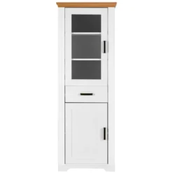 Vetrina Colonna da Soggiorno con 2 Ante Cassetto Legno Bianco Rovere