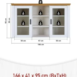 Vetrina Credenza da Salotto con 2 Ante in Legno Massello Bianco Rovere