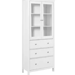 Vetrina Soggiorno Credenza Bianco 3 Cassetti 2 Ante in Legno MDF