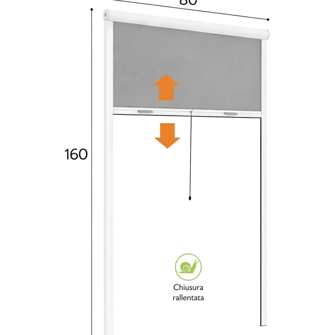 Zanzariera a Rullo Verticale 80x160 Riducibile in Alluminio Bianco