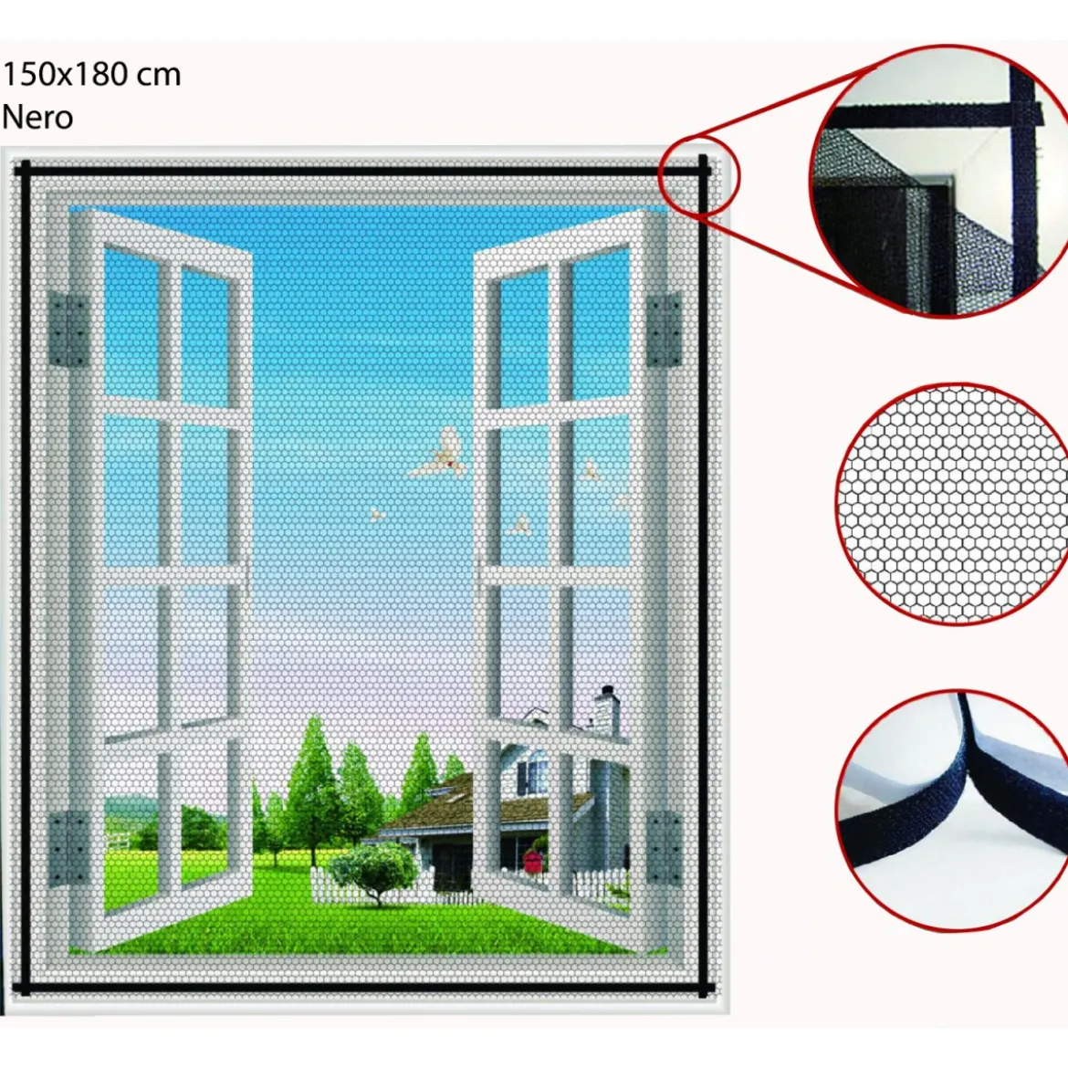 Zanzariera con Biadesivo 150x180 Anti Zanzare per Porte Finestra Nero